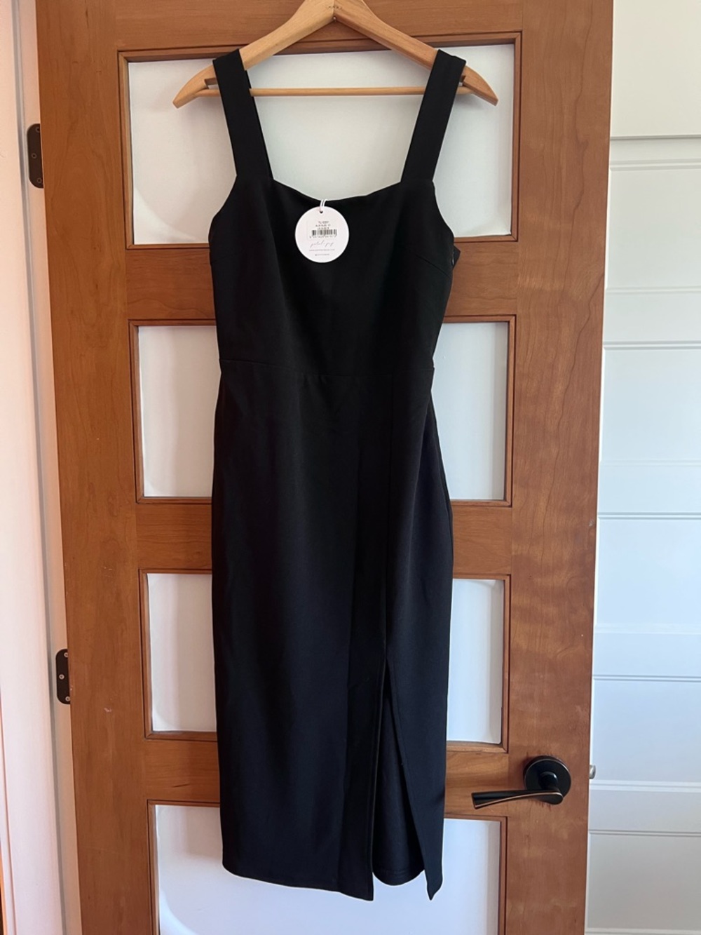 Petal & Pup Black Square-Neck Midi Dress with Front Slit